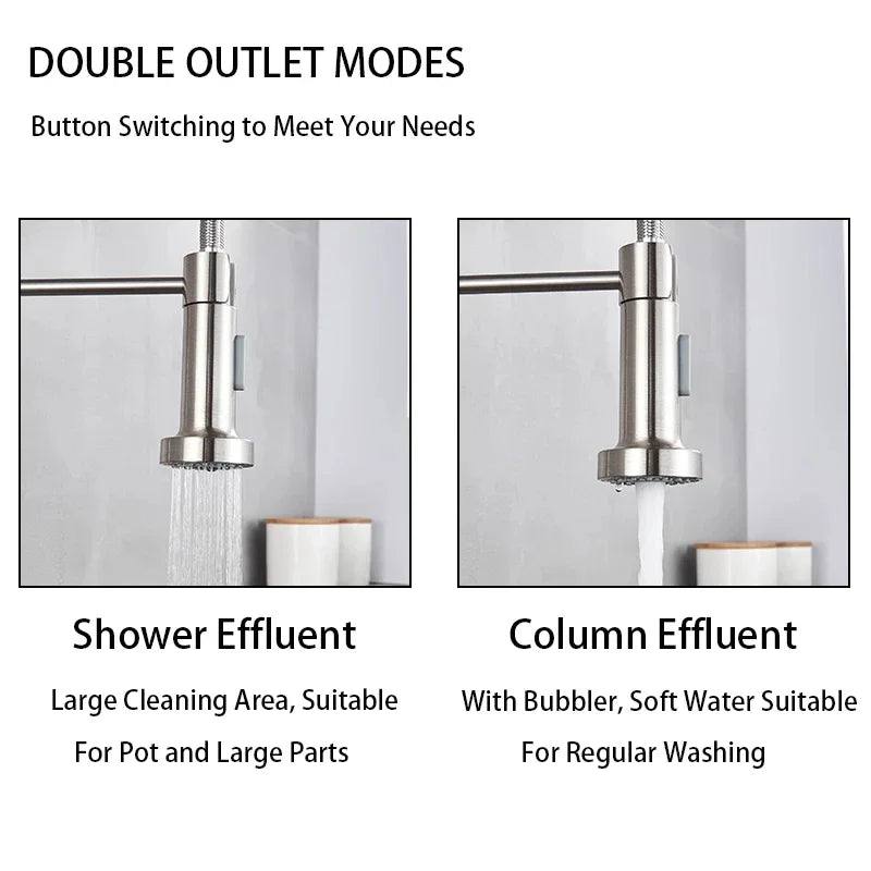 Spring Brushed Nickel Kitchen Mixer Tap – Pull-Down, 360° Rotation