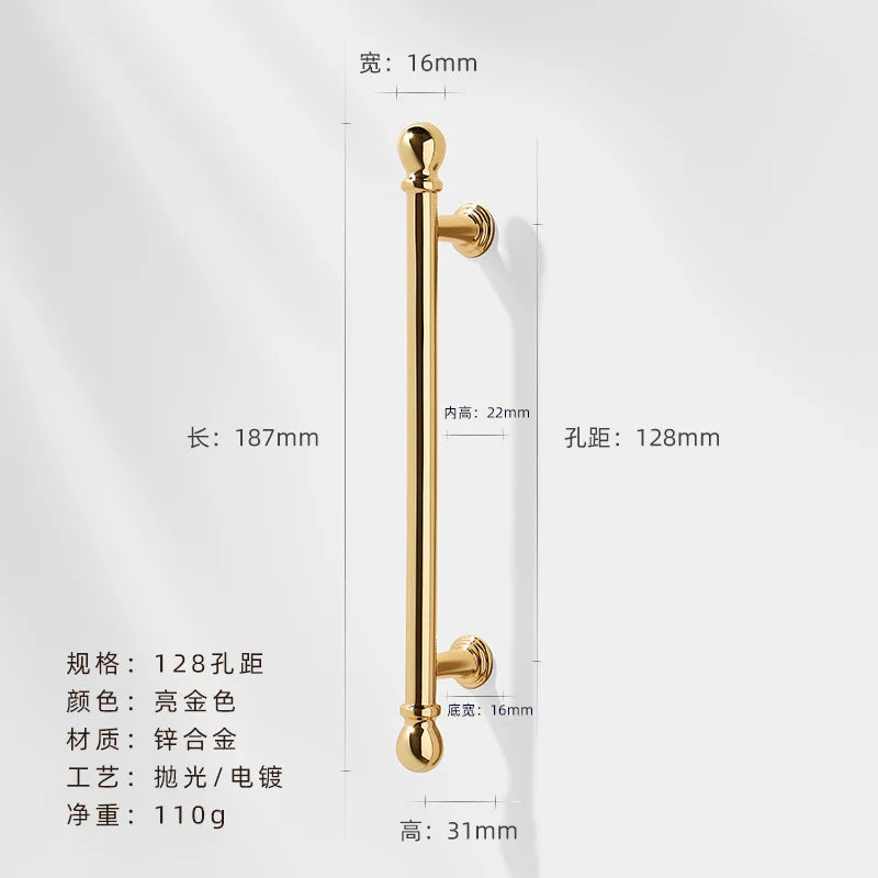 Luxury cabinet door handles, French-style cabinet and drawer single-hole knobs, electroplated gold pulls, furniture accessories