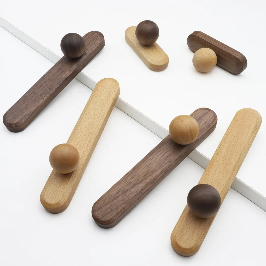 Nordic Walnut Wood Cabinet Knobs Minimalist Round Drawer Pulls Wardrobe Kitchen Cabinets furniture handles