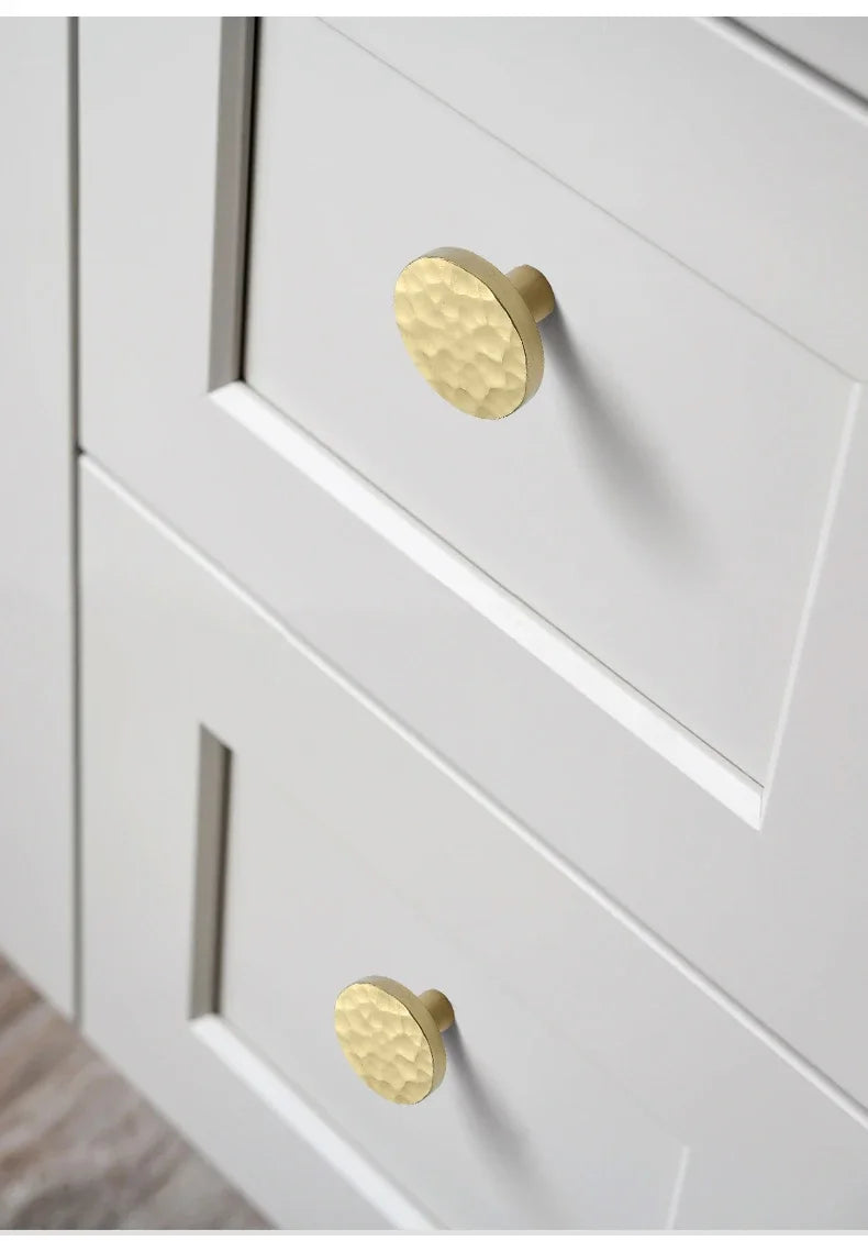 Brass Handle For Cabinet Hammered Golden Polished Gloss Drawer Kitchen Cupboard Furniture Modern Round Knobs