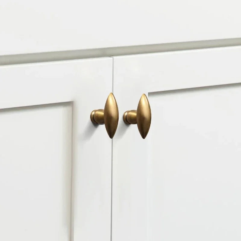European Olive Shape Knobs for Furniture Vintage Solid Brass Kitchen Cabinet Knobs and Handles Closet Door Dresser Drawer Knobs