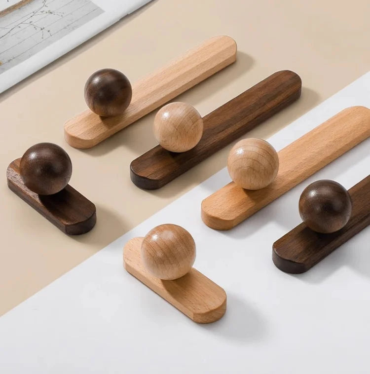 Nordic Walnut Wood Cabinet Knobs Minimalist Round Drawer Pulls Wardrobe Kitchen Cabinets furniture handles