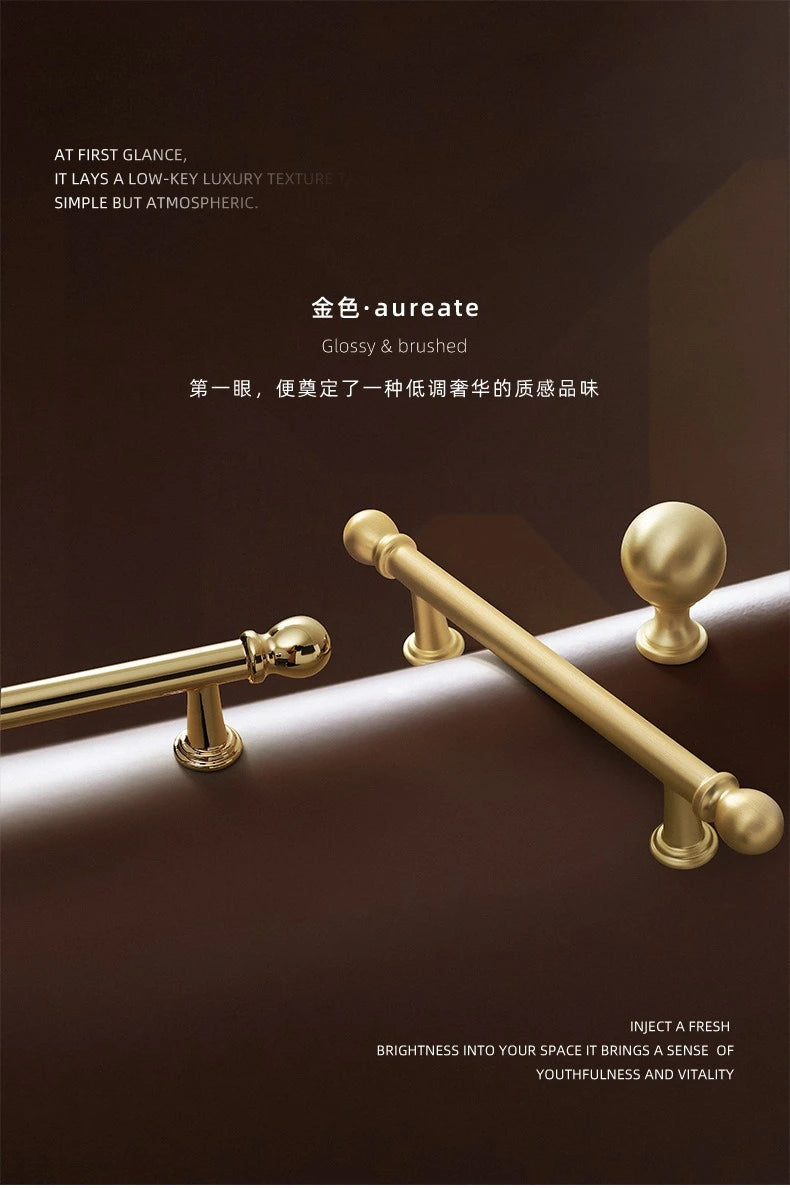 Luxury cabinet door handles, French-style cabinet and drawer single-hole knobs, electroplated gold pulls, furniture accessories