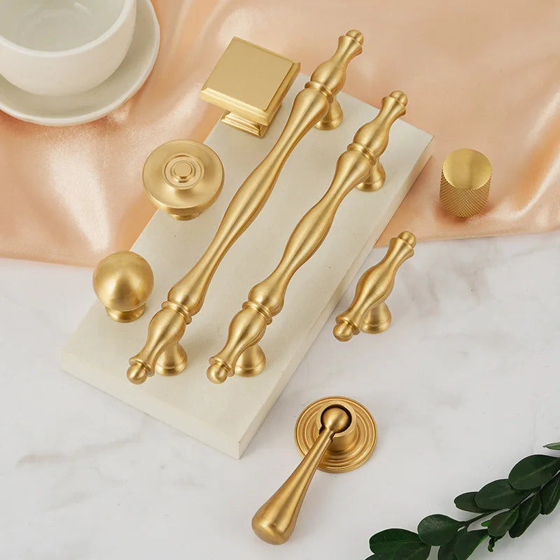 Handles for Furniture French Solid Brass Cupboard Door Knob and Handle American Kitchen Cabinet Drawer Handles