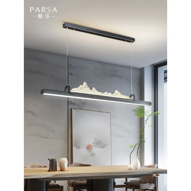 Pasha restaurant chandelier modern simple one-word bar chandelier new Chinese zen landscape restaurant chandelier lamp