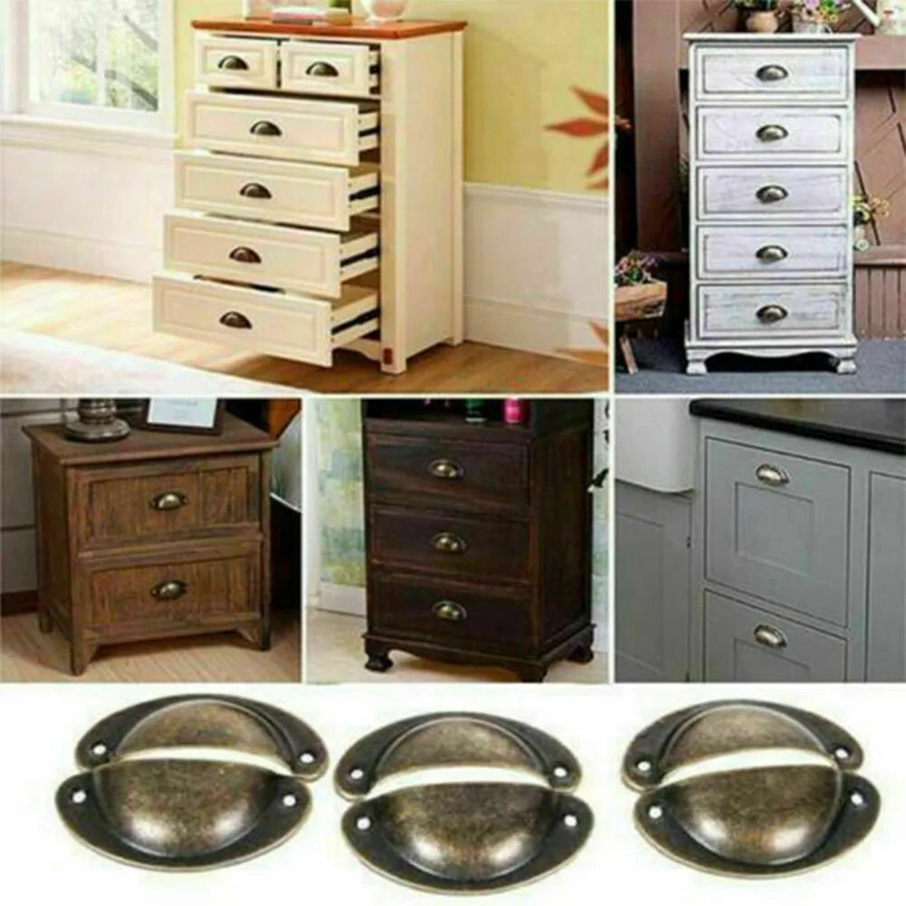 12Pcs Cup Pull Shell Handles Half Moon Iron Retro Handle Kitchen Cupboard Cabinet Door Drawer Handles Door Hardware Accessory