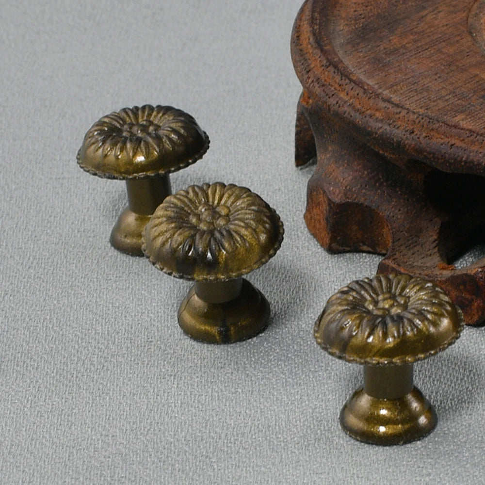 10pcs Mushroom Round Knob w/screw Antique Bronze 1-Hole Pull Handle Old Chinese Style Decor Cabinet Drawer Wood Box Furniture