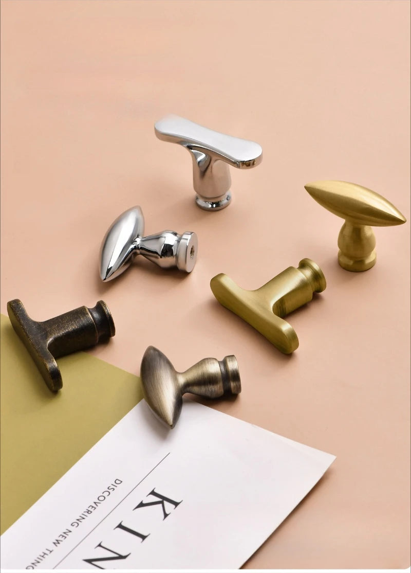 European Olive Shape Knobs for Furniture Vintage Solid Brass Kitchen Cabinet Knobs and Handles Closet Door Dresser Drawer Knobs