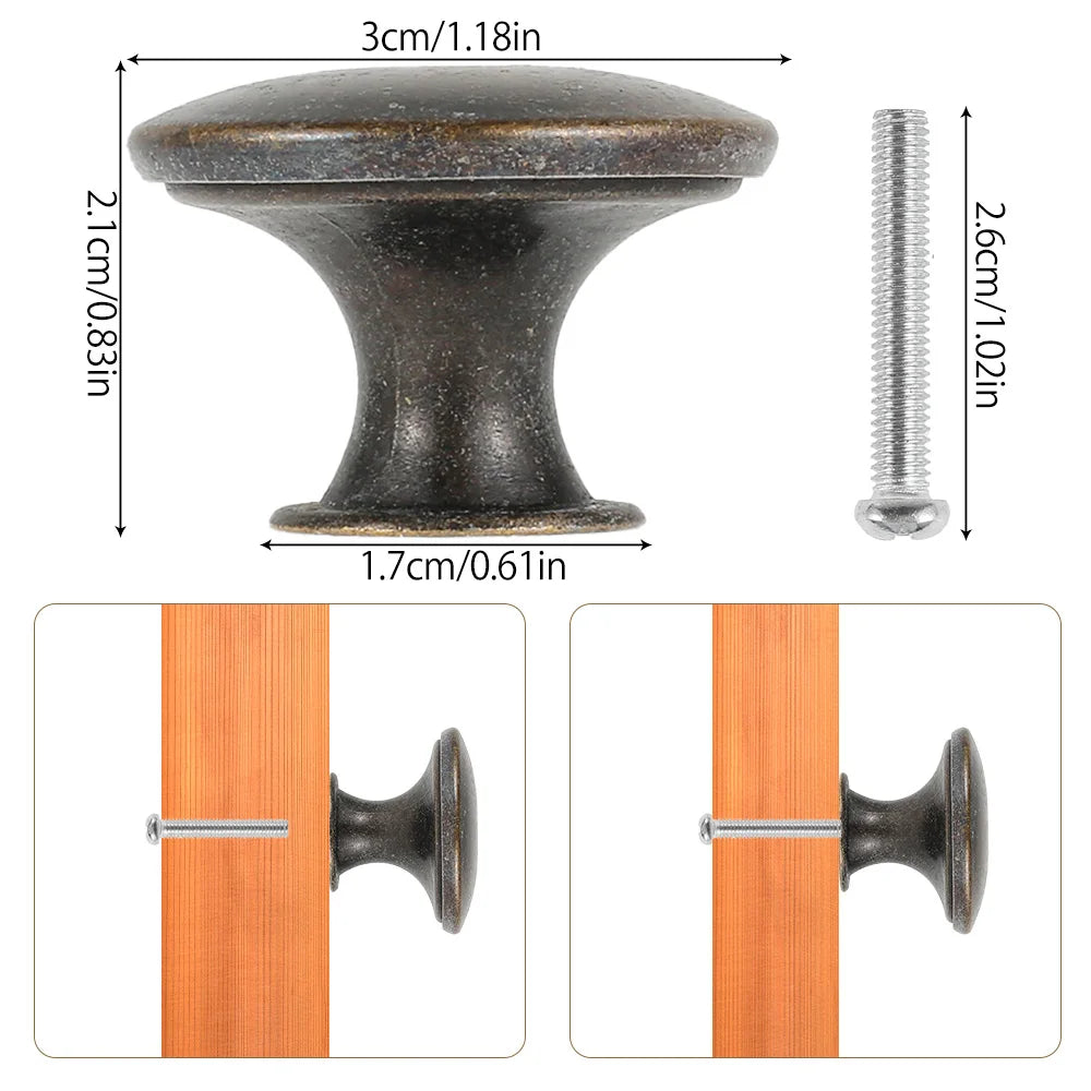 12Pcs Vintage Cabinet Knobs Antique Drawer Closet Knobs Bronze Round Single Hole Kitchen Cabinet Pull Handle Knobs Home Decor
