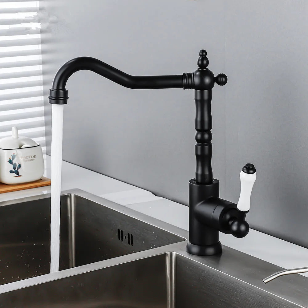 Tuqiu Black Antique Kitchen Mixer Tap – Single Lever, Hot & Cold