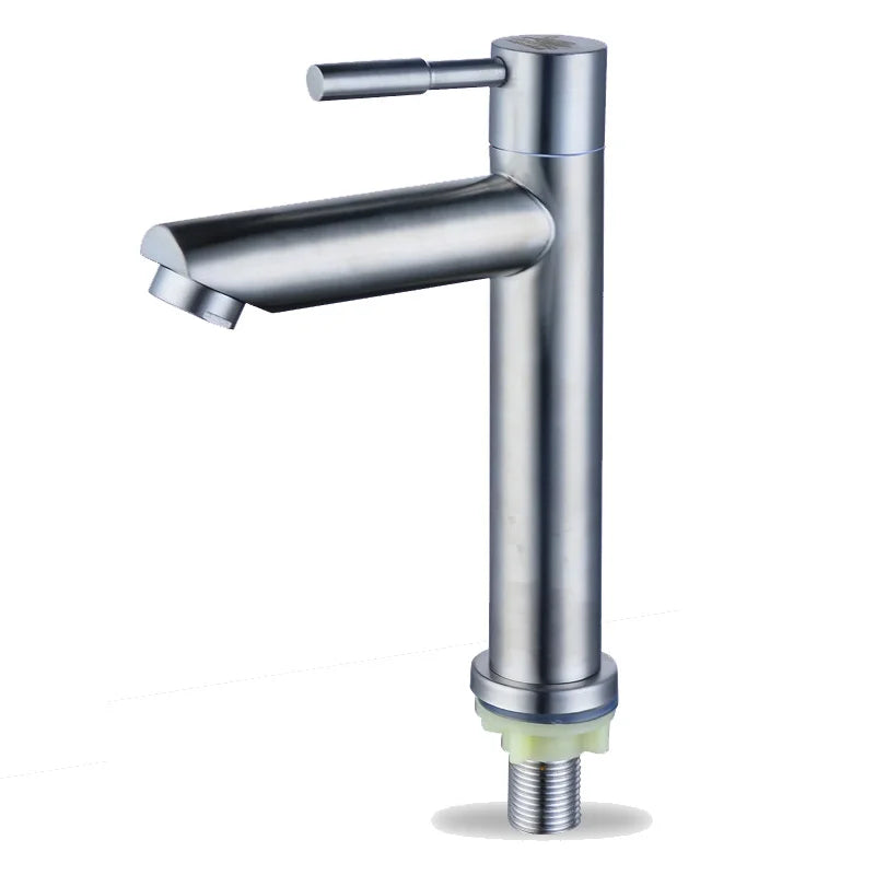 A modern single-handle bathroom faucet with a polished chrome finish, featuring a curved spout and a horizontal lever handle, shown against a plain white background.