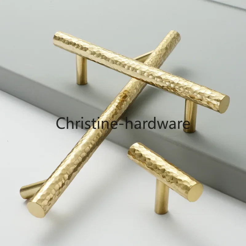 Brass Handle For Cabinet Hammered Golden Polished Gloss Drawer Kitchen Cupboard Furniture Modern Round Knobs