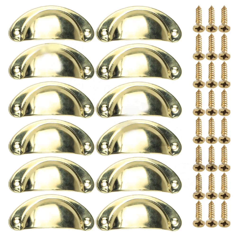 12Pcs Cup Pull Shell Handles Half Moon Iron Retro Handle Kitchen Cupboard Cabinet Door Drawer Handles Door Hardware Accessory
