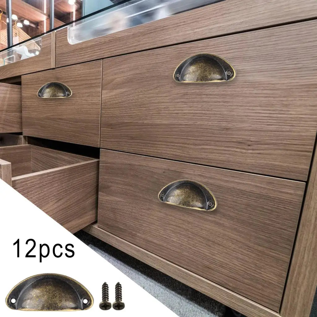 12PCS Shell Furniture Cabinet Pulls Drawer Handle Kitchen Cupboard Door Cabinet Knobs Cup Antique for Wardrobe Door