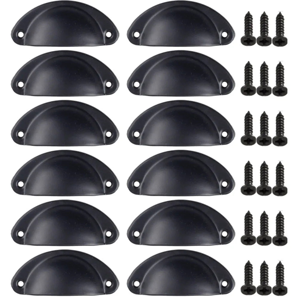 12Pcs Cup Pull Shell Handles Half Moon Iron Retro Handle Kitchen Cupboard Cabinet Door Drawer Handles Door Hardware Accessory