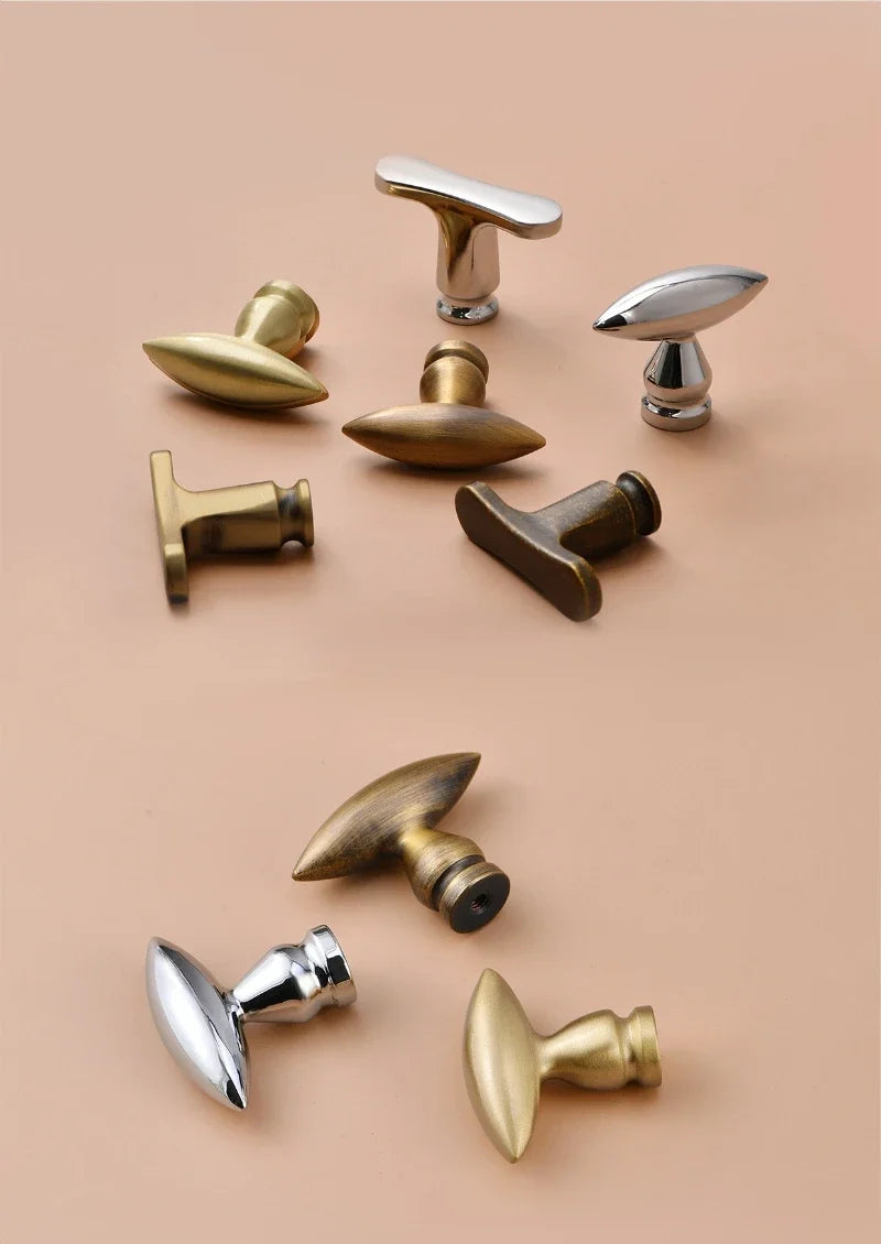 European Olive Shape Knobs for Furniture Vintage Solid Brass Kitchen Cabinet Knobs and Handles Closet Door Dresser Drawer Knobs
