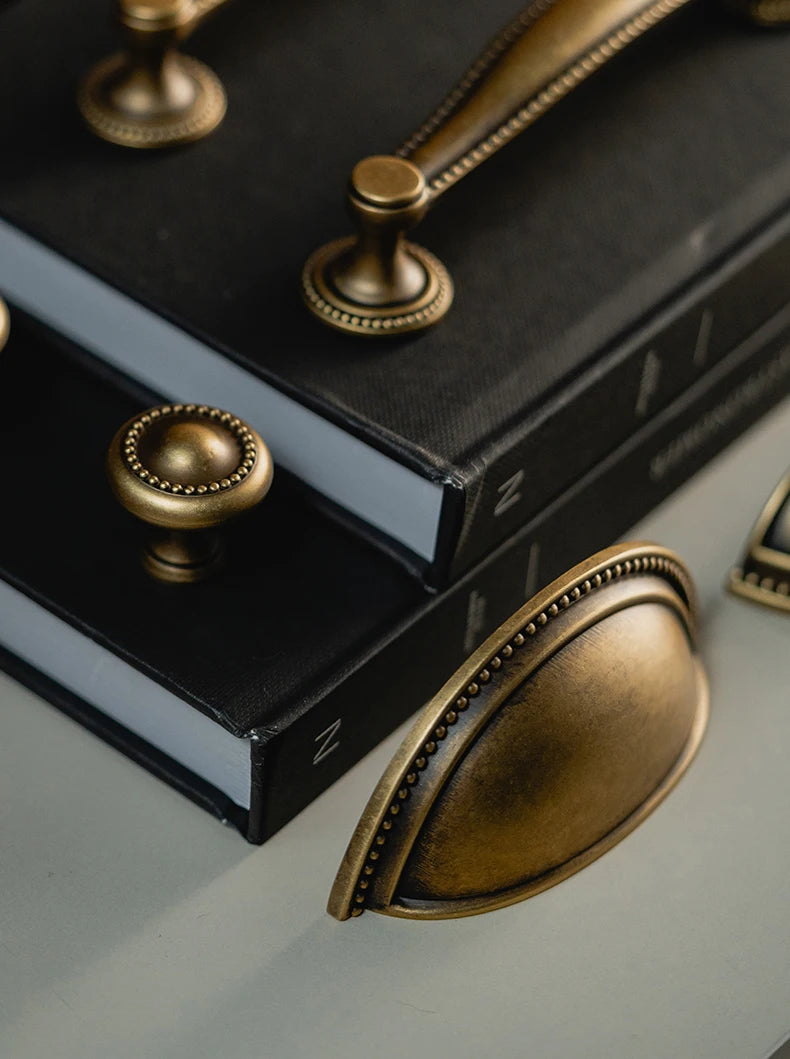 Vintage Bronze Solid Brass Cabinet Handle Cupboard Pulls Furniture Hardware Drawer Pull Kitchen Drawer Handles Cup Pull
