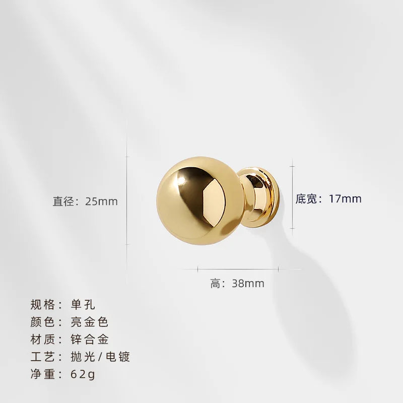 Luxury cabinet door handles, French-style cabinet and drawer single-hole knobs, electroplated gold pulls, furniture accessories