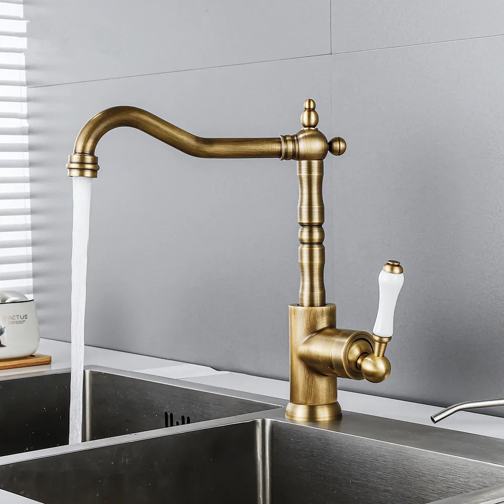 Tuqiu Black Antique Kitchen Mixer Tap – Single Lever, Hot & Cold