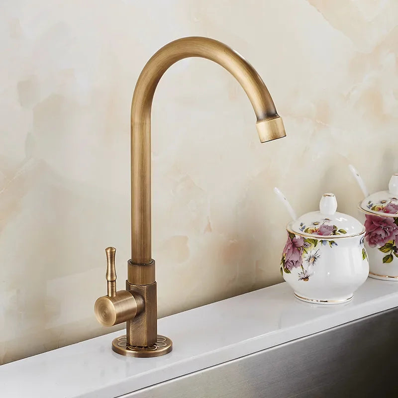 Gooseneck Single Lever Cold Water Kitchen Tap – Brushed Bronze Finish