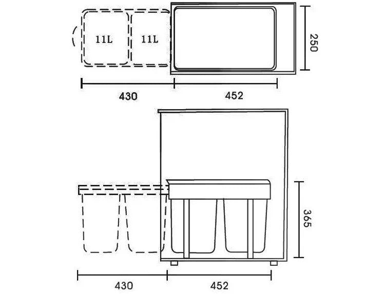 Technical drawing of a kitchen sink with dimensions