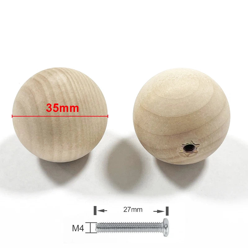 Wood Ball Knobs - Round Natural Wooden Furniture Knobs for Cabinet, Dresser, Wardrobe, Cupboard, Kitchen, Door Pulls and Handles