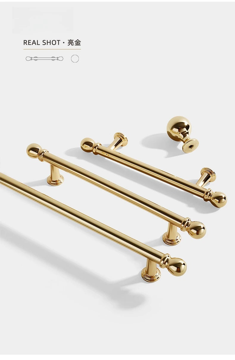 Luxury cabinet door handles, French-style cabinet and drawer single-hole knobs, electroplated gold pulls, furniture accessories