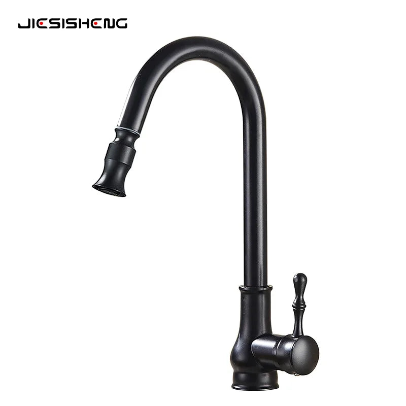 Antique Brass Pull-Out Kitchen Mixer Tap – Single Hole, Hot & Cold