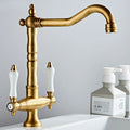 Antique Brass Dual Handle Kitchen Mixer Tap – 360° Rotation