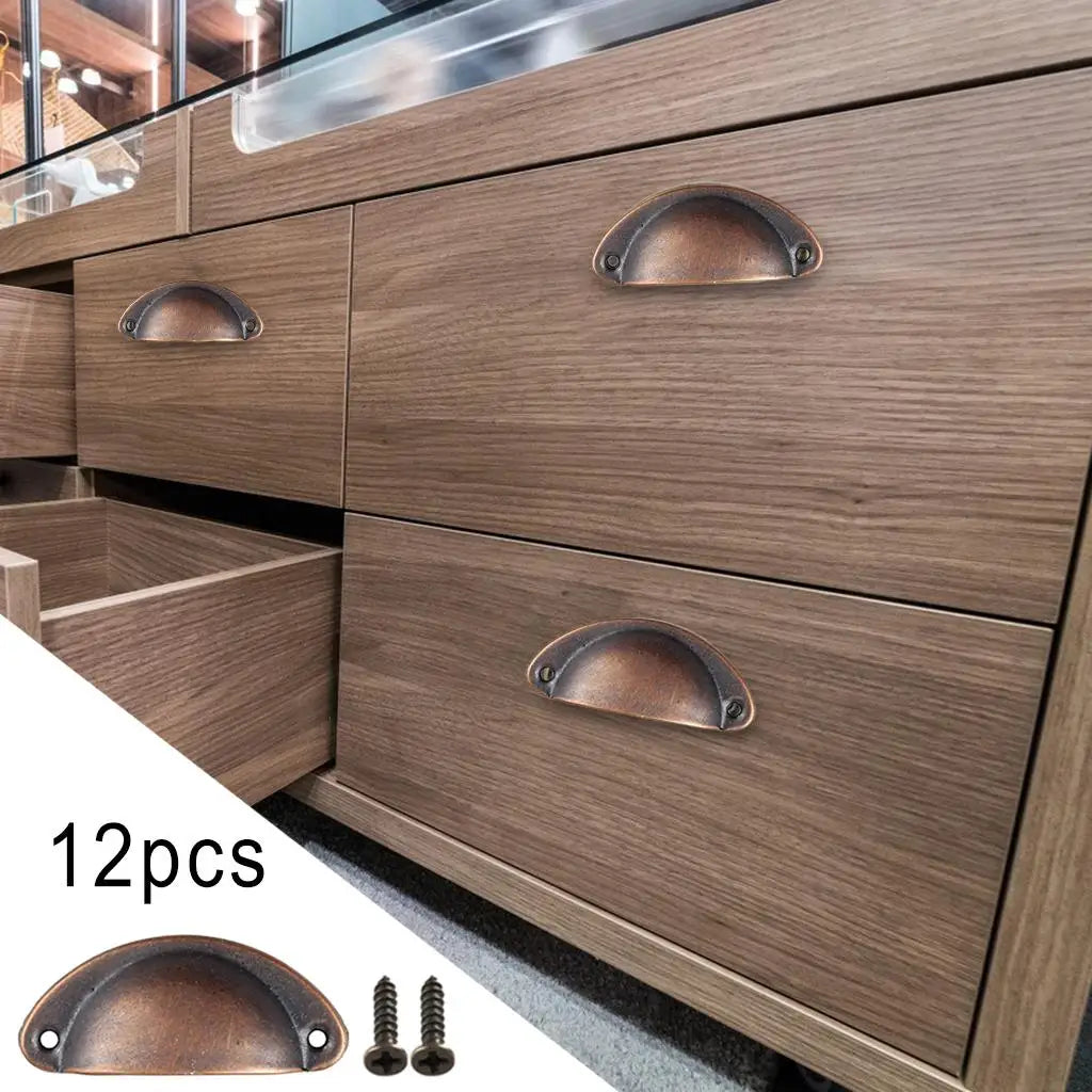 12PCS Shell Furniture Cabinet Pulls Drawer Handle Kitchen Cupboard Door Cabinet Knobs Cup Antique for Wardrobe Door