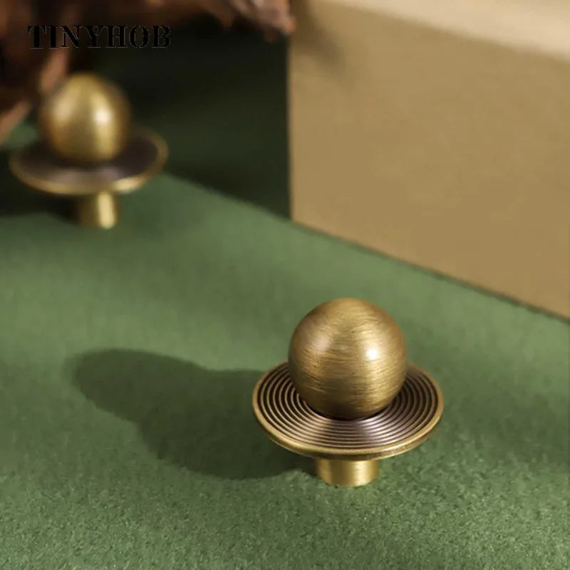 Tinyhob Antique Bronze Brass Round Cabinet Knobs with Base Retro Brass Single Hole Knob Kitchen Hardware for Cupboard Furniture