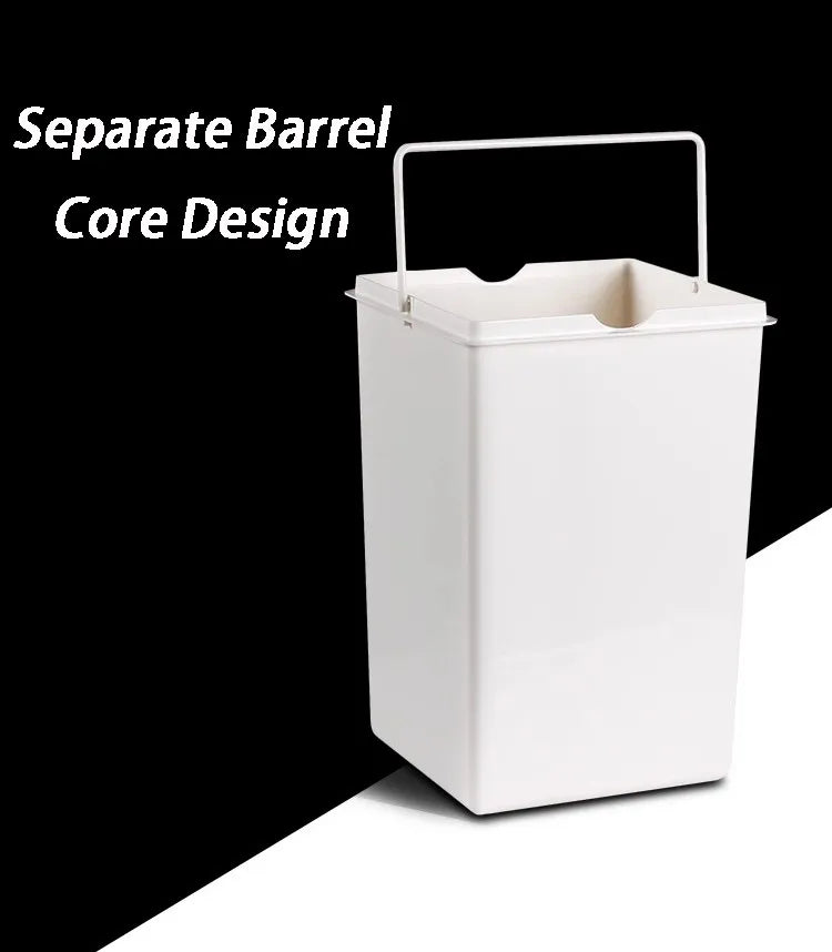 White plastic container with a handle on a black and white background, labeled 'Separate Barrel Core Design'.