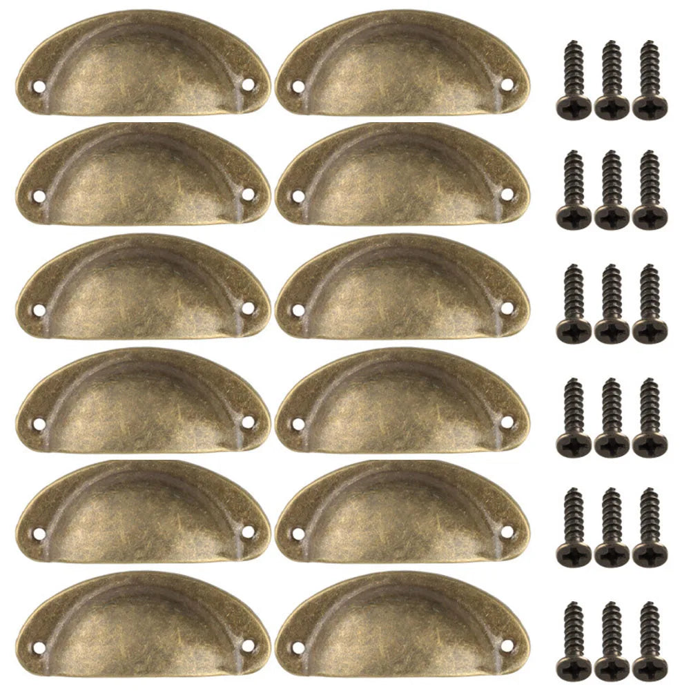 12Pcs Cup Pull Shell Handles Half Moon Iron Retro Handle Kitchen Cupboard Cabinet Door Drawer Handles Door Hardware Accessory