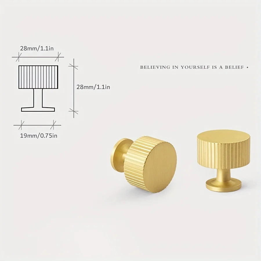 Retro Brass Cabinet Knobs, Elegant Ribbed Handles for Drawers Dressing Tables Modern Golden Metal Cabinet Pulls for Home
