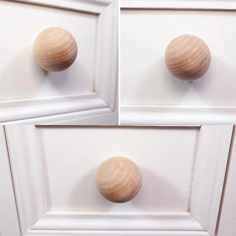 Wood Ball Knobs - Round Natural Wooden Furniture Knobs for Cabinet, Dresser, Wardrobe, Cupboard, Kitchen, Door Pulls and Handles