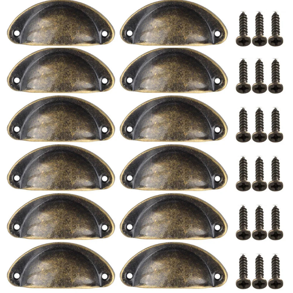 12Pcs Cup Pull Shell Handles Half Moon Iron Retro Handle Kitchen Cupboard Cabinet Door Drawer Handles Door Hardware Accessory