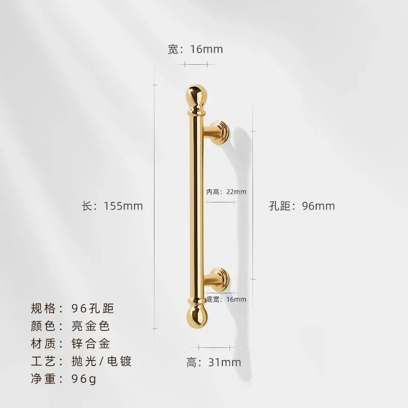 Luxury cabinet door handles, French-style cabinet and drawer single-hole knobs, electroplated gold pulls, furniture accessories
