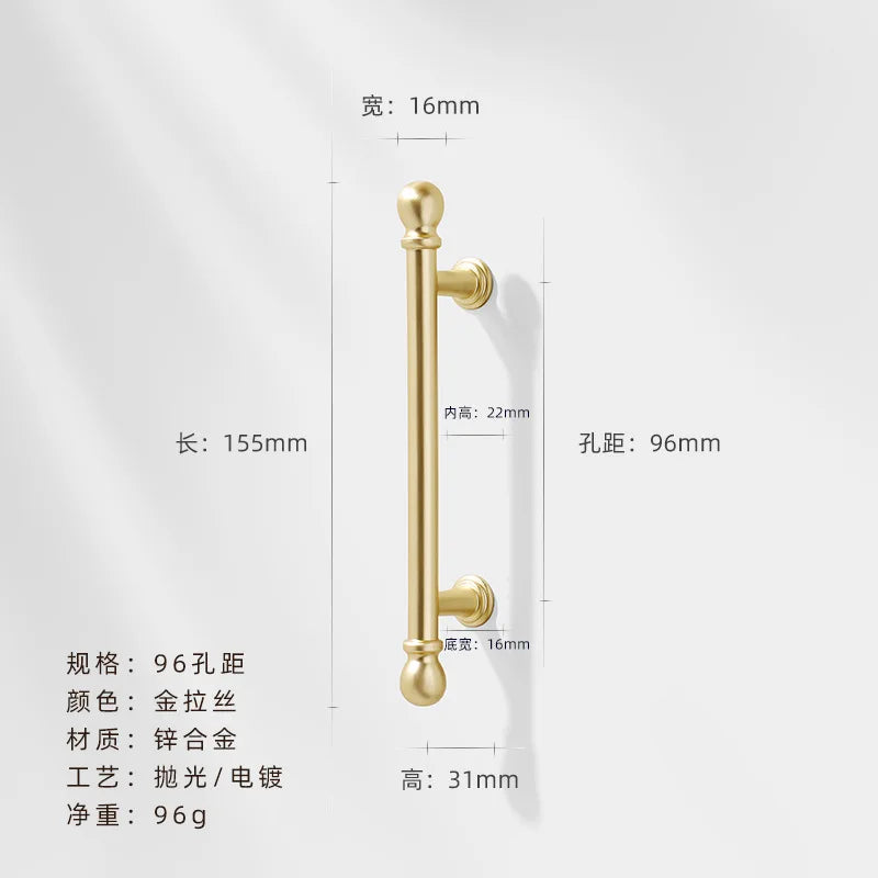 Luxury cabinet door handles, French-style cabinet and drawer single-hole knobs, electroplated gold pulls, furniture accessories