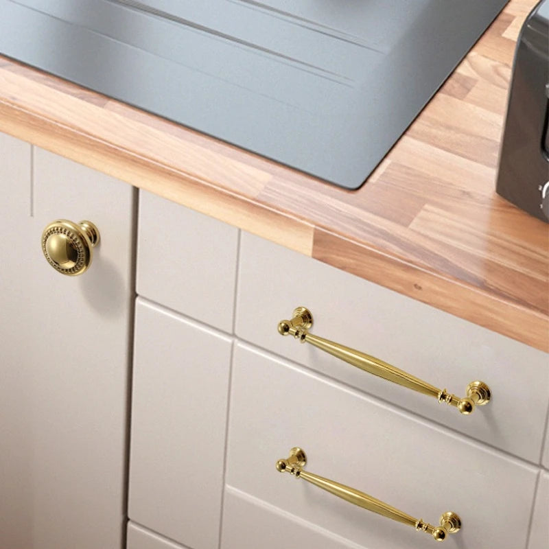 Brass Furniture Handles Bright Gold Cupboard Kitchen Cabinet Pulls Solid Copper Luxury Wardrobe Dresser Drawer Knobs Door Handle
