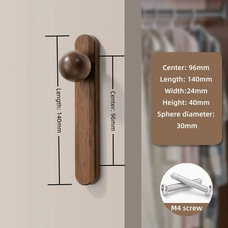 Nordic Walnut Wood Cabinet Knobs Minimalist Round Drawer Pulls Wardrobe Kitchen Cabinets furniture handles
