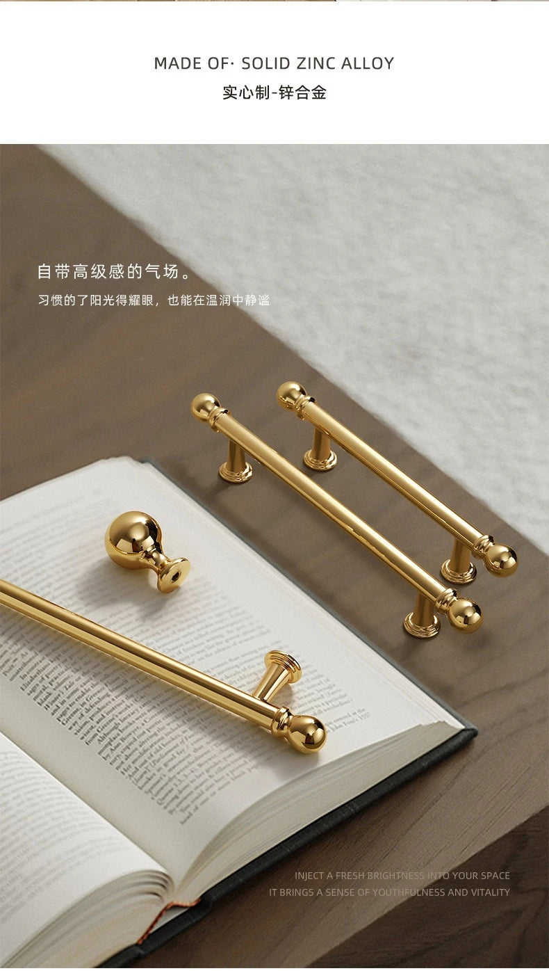Luxury cabinet door handles, French-style cabinet and drawer single-hole knobs, electroplated gold pulls, furniture accessories