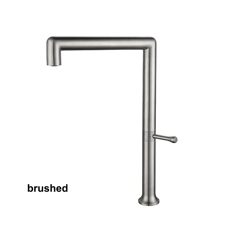 Stainless steel kitchen faucet on a white background