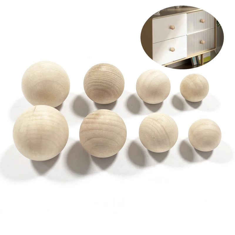 Wood Ball Knobs - Round Natural Wooden Furniture Knobs for Cabinet, Dresser, Wardrobe, Cupboard, Kitchen, Door Pulls and Handles