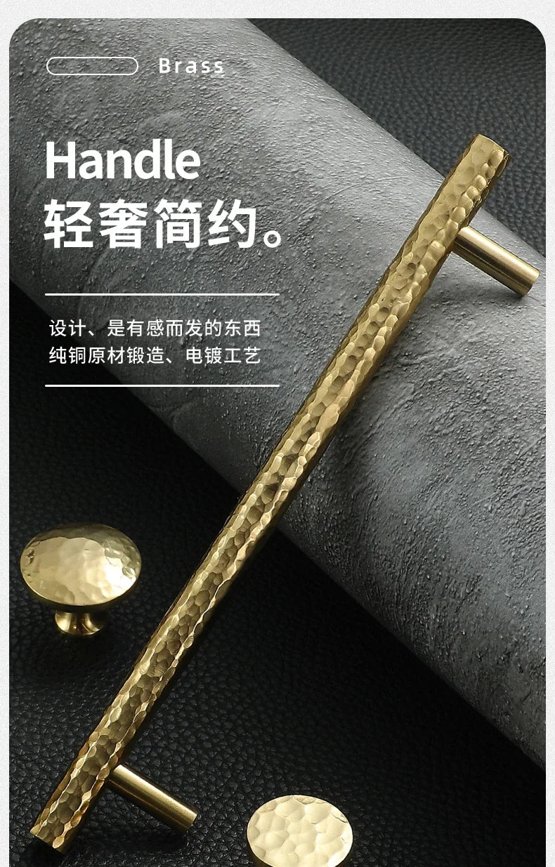 Brass Handle For Cabinet Hammered Golden Polished Gloss Drawer Kitchen Cupboard Furniture Modern Round Knobs