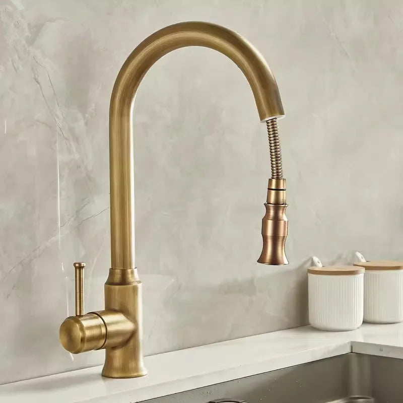 Antique Pull Out Brass Kitchen Mixer Tap – 360° Rotation