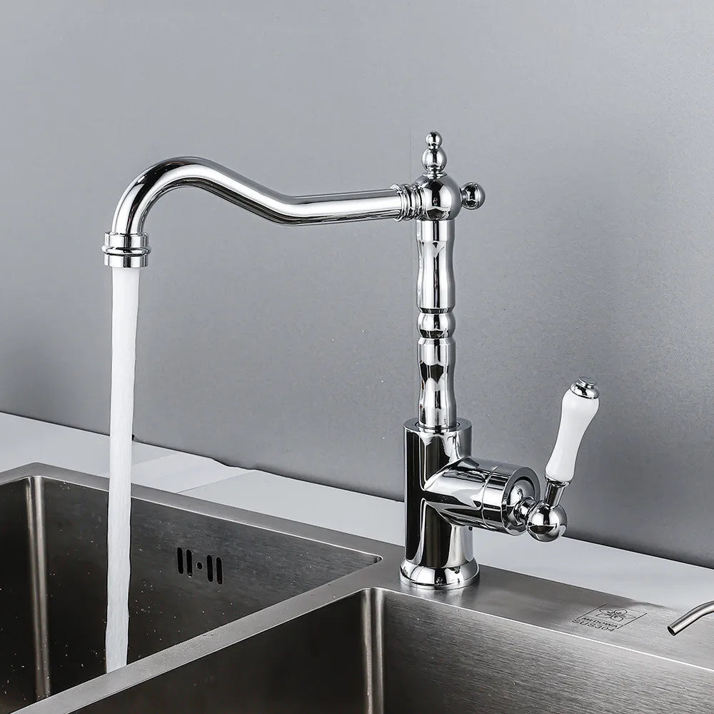 Tuqiu Black Antique Kitchen Mixer Tap – Single Lever, Hot & Cold