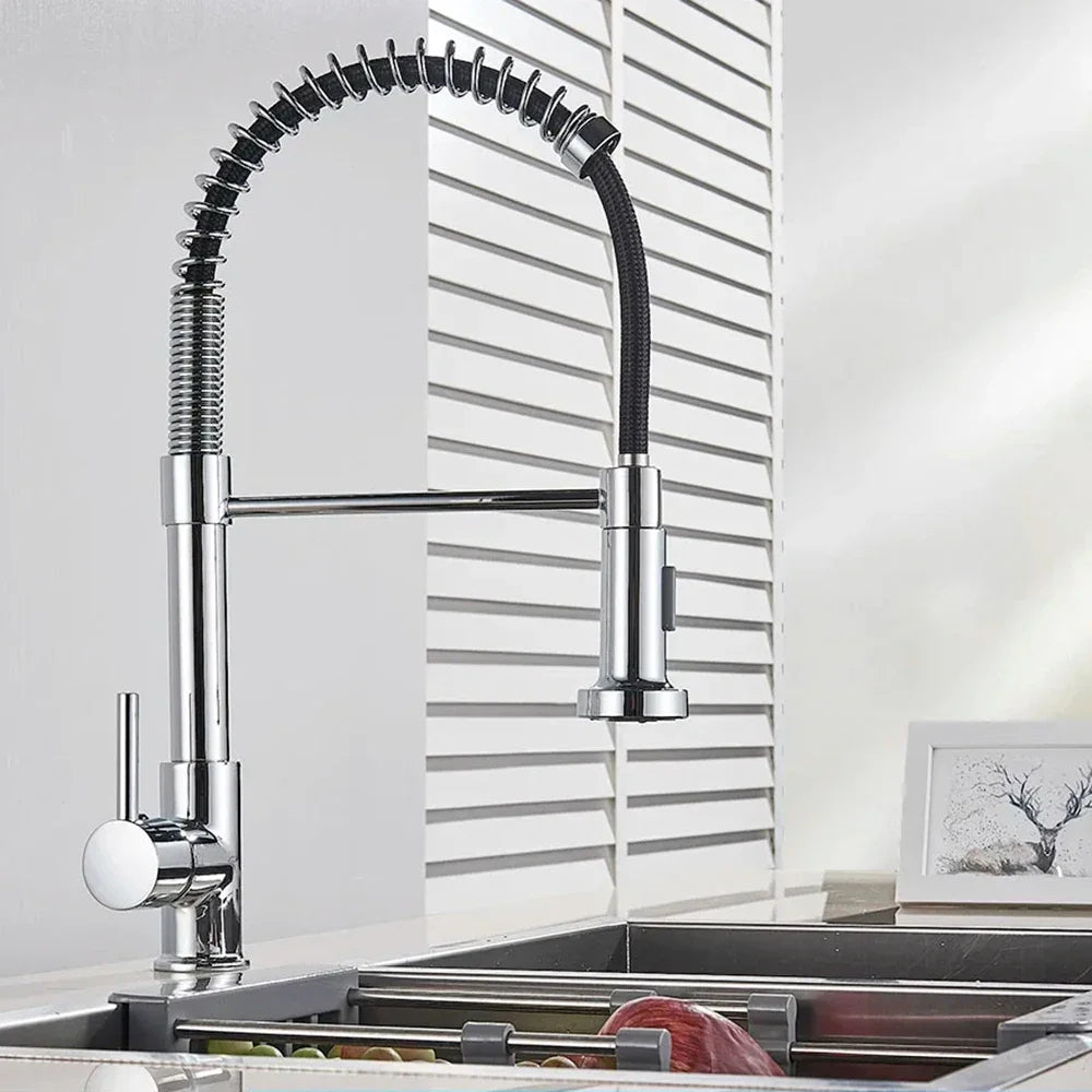 Spring Brushed Nickel Kitchen Mixer Tap – Pull-Down, 360° Rotation