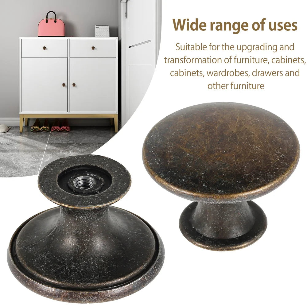 12Pcs Vintage Cabinet Knobs Antique Drawer Closet Knobs Bronze Round Single Hole Kitchen Cabinet Pull Handle Knobs Home Decor