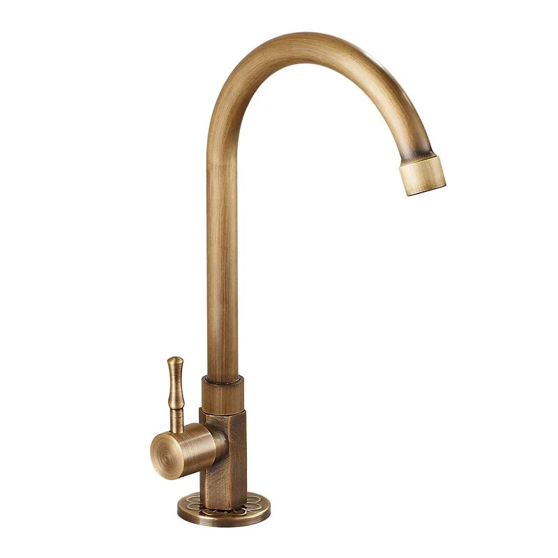 Gooseneck Single Lever Cold Water Kitchen Tap – Brushed Bronze Finish
