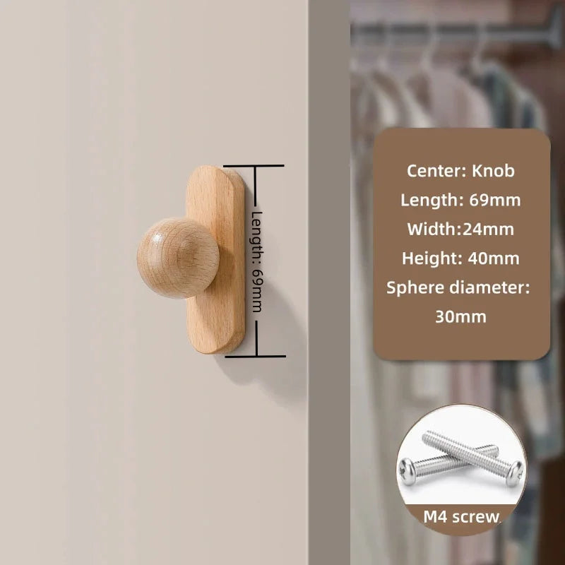Nordic Walnut Wood Cabinet Knobs Minimalist Round Drawer Pulls Wardrobe Kitchen Cabinets furniture handles